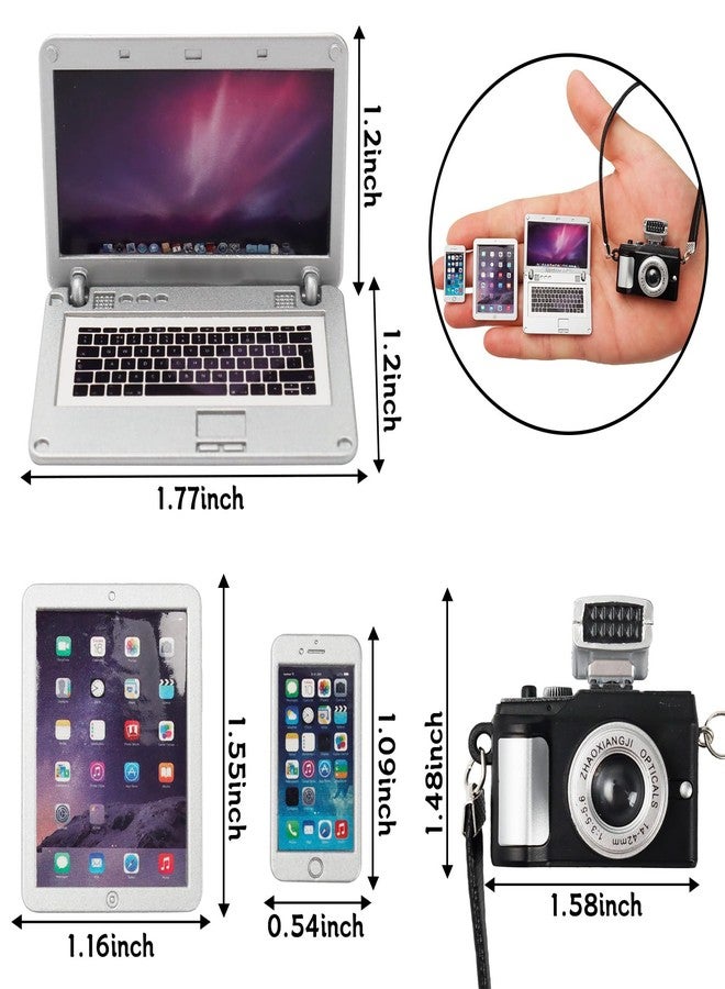 Bbiamsleep 4 Pcs Miniature Laptop Computer Tablet Phone Camera Simulation Accessories Mini Laptop Computer Phone Camera Ornaments for 1/4 1/6 1/12 Scale Mini House Accessories - Image 2